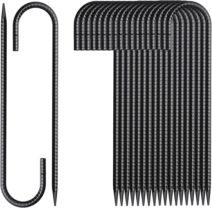 Rebar Stakes 12 Inch 20 Pack J Hook Ground Stakes Heavy Duty Chain Link Fence Stakes Galvanized Anchors Metal Tent Stakes for Wire Fencing Concrete Forming Trampolines Camping Canopies Shed Swing