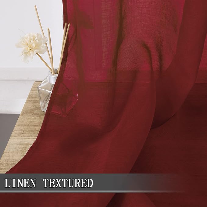 Tollpiz Sheer Curtains Linen Textured Bedroom Curtain Sheers Light Filtering - Image 2