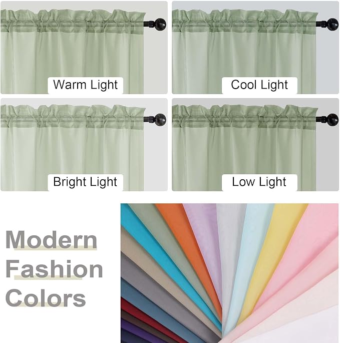 Light Green Sheer Curtain for Bedroom Living Room 72 Inches Long 2 Panels Set - Image 7