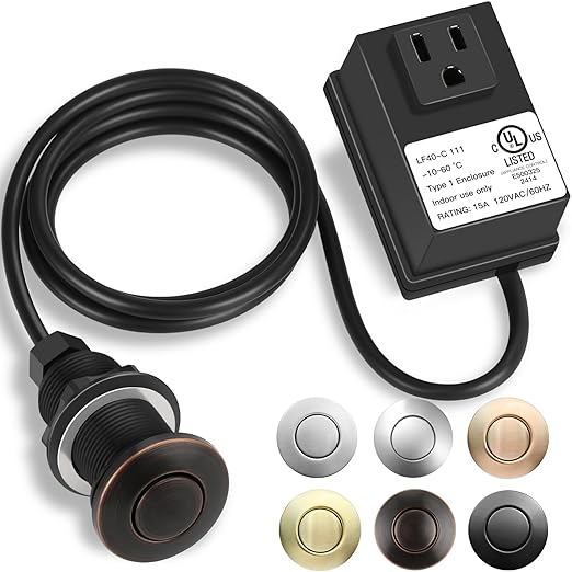 Garbage Disposal Air Switch Kit, UL Certified Professional Garbage Disposal Switch Button Power Module, Sink Top Waste Disposer On/Off Switch