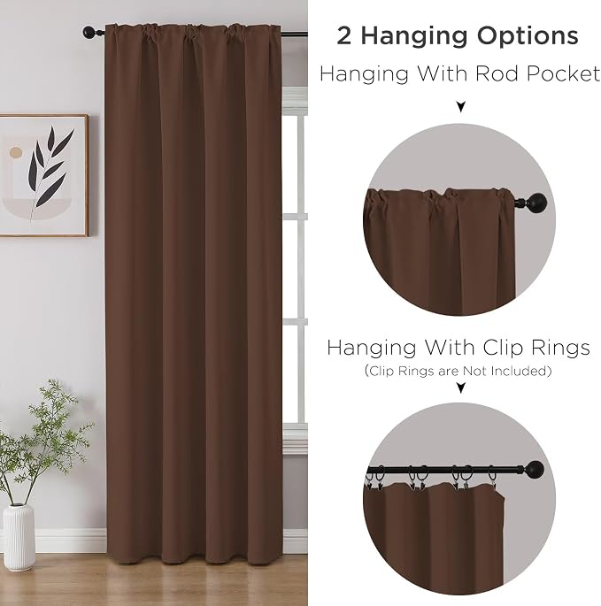 CUCRAF Brown Blackout Curtains 45 inch Length 2 Panels Set, Rod Pocket Room - Image 3