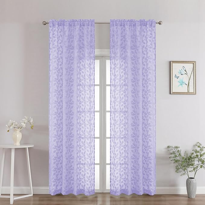 Chyhomenyc Light Purple Sheer Curtains 90 Inch Length 2 Panels Set, Light by Chyhomenyc