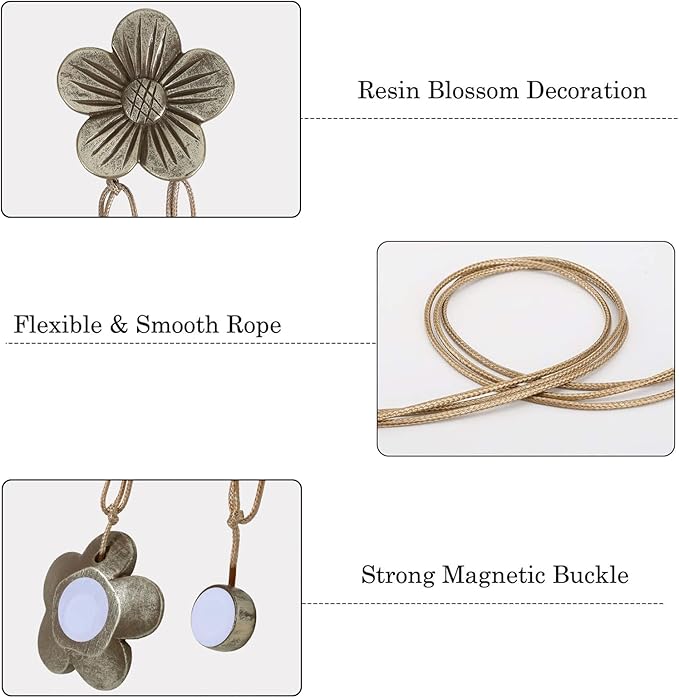 Lewondr Magnetic Curtain Tie, 1 Pair Vintage Resin Flower Curtain Drapery - Image 3