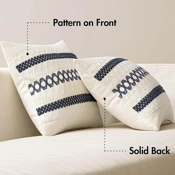 MIULEE Set of 2 Navy Blue Boho Decorative Pillow Covers 18x18 Inch Farmhouse - Image 6