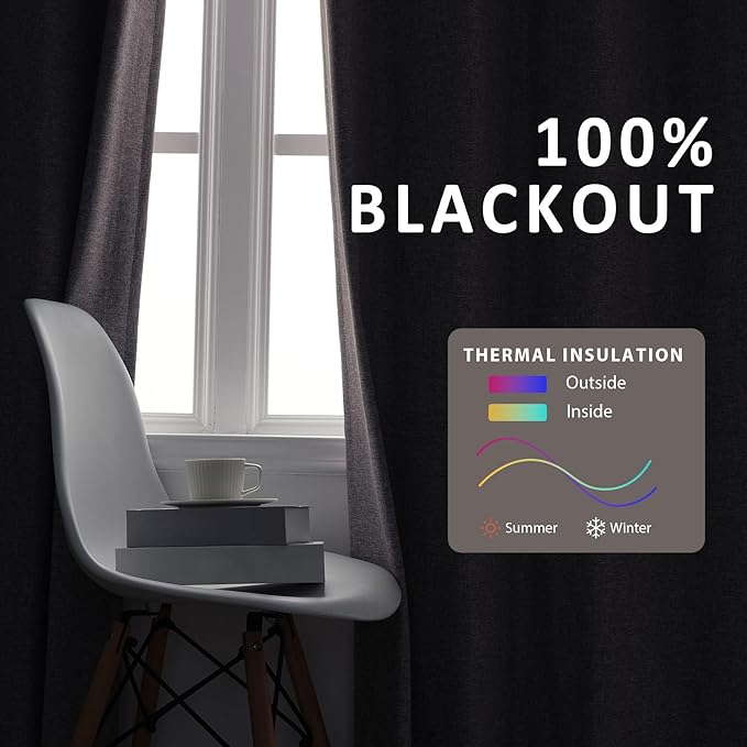 Macochico 100”Wx102”L 100% Blackout Pinch Pleated Linen Curtains for Sliding Door Bedroom Living Room Farmhouse Thermal Insulated Greyish White Burlap Drapes with Tieback 1 Panel Shabby Chic Style