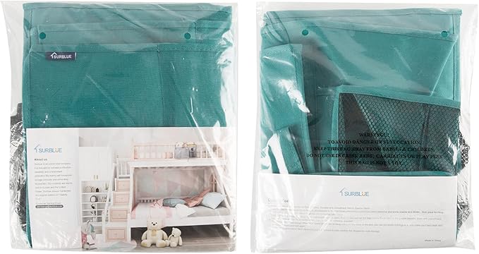 Surblue Caddy Hanging Organizer Bedside Storage Bag for Bunk and Hospital Beds, Teal, L