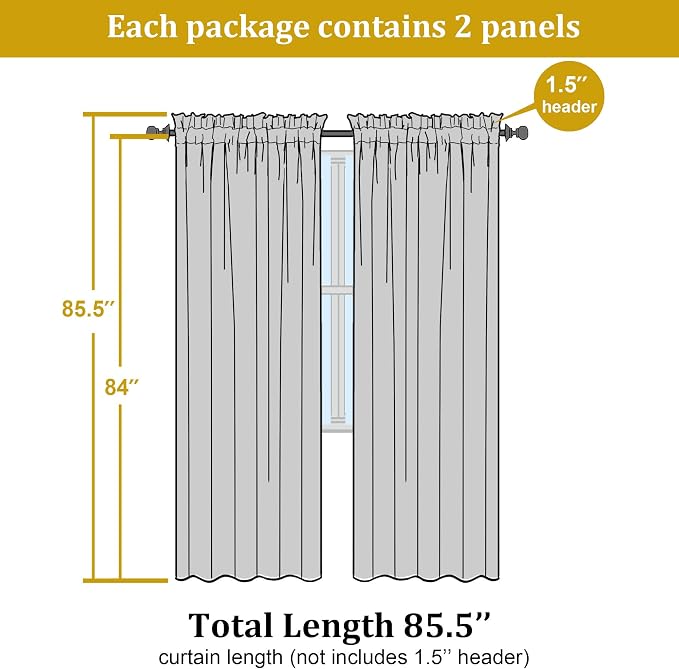 OWENIE Lemon Sheer Curtains 84 Inches Long - Image 2