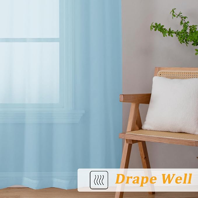 Gwine Sky Blue Sheer Curtains 90 Inches Long 2 Panels Set, Light Filtering - Image 6