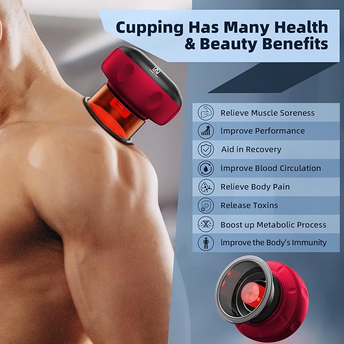 2 Electric Cupping Therapy Set, 5-in-1 Smart Cupping kit with Red Light Therapy, Gua Sha Massage Tool, Relieves Neck Shoulder Back Aches Muscle Soreness, Improves Blood Circulation - Red