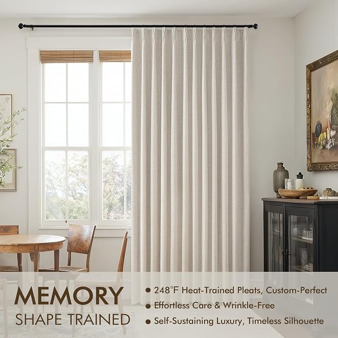 MIULEE Beige Pinch Pleated 100% Blackout Linen Curtains 40x90 Inches | Room - Image 3