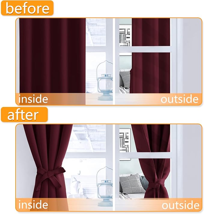 Blackout Curtains for Bedroom 38 x 84 Inches Long Burgundy 2 Panels | Thermal - Image 4