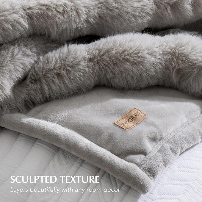 EVERGRACE Ultra Soft Luxury Fluffy Ridgeline Faux Rabbit Fur Throw Blanket, Thick Warm Bubble Throw for Bed, Cozy Plush Reversible Blankets for Couch, Chair, Sofa, Taupe, 60x80 Inches, 870 GSM