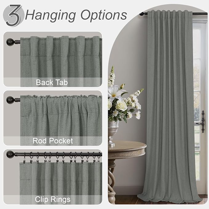 Charcoal Grey Curtains for Bedroom 2 Panel Set 63 Inch Length 100% Blackout - Image 5