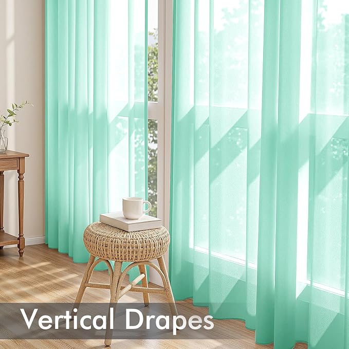 MIULEE Aqua Sheer Curtains 63 Inches Long 4 Panels 42 x 63 Inches | Light - Image 5