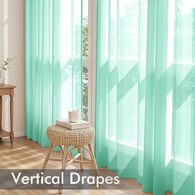 MIULEE Aqua Sheer Curtains 90 Inches Long, 4 Panels Set, Light Filtering Rod - Image 5