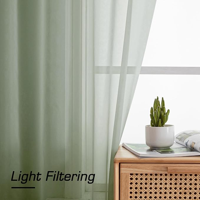 Simplebrand Sage Green Sheer Curtains 84 Inches Long, Light Filtering Rod - Image 3
