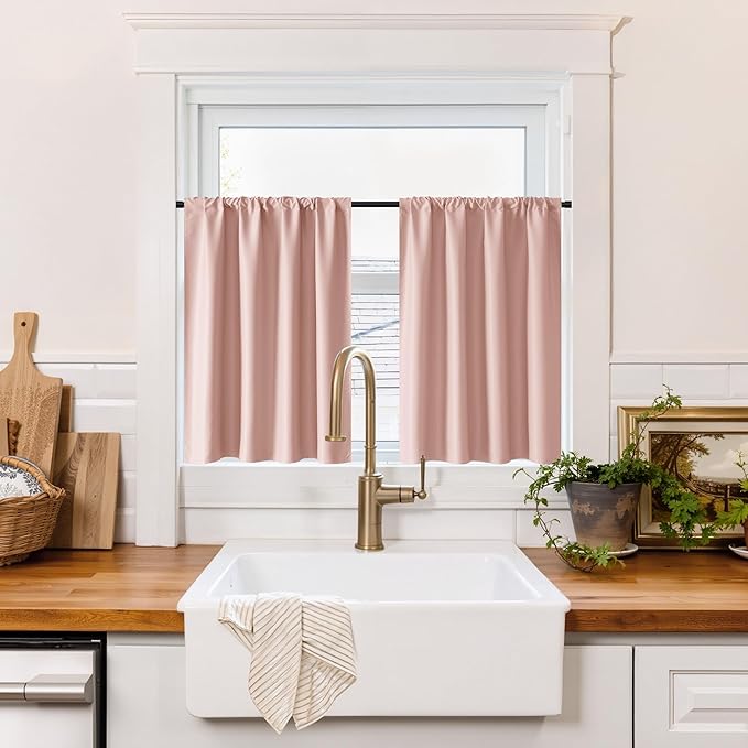 RYB HOME 100% Blackout Basement Curtains 24 inches Long, Heat & UV Blocking by RYBHOME