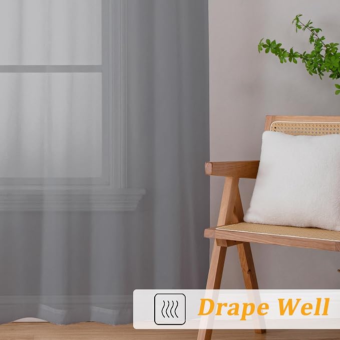 Gwine Charcoal Grey Sheer Curtains 63 Inch Length - Image 6