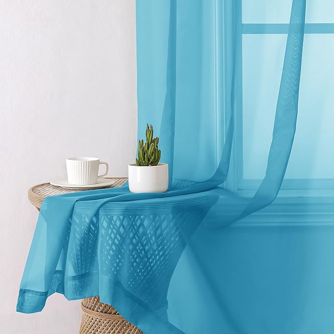 Turquoise Sheer Curtains 96 Inches Long 2 Panels, Elegant Gauzy Airy Light - Image 4