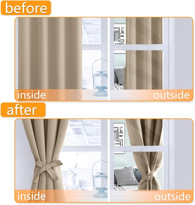 Blackout Curtains for Bedroom, 60 x 63 Inches Length Taupe 2 Panels | Thermal - Image 4