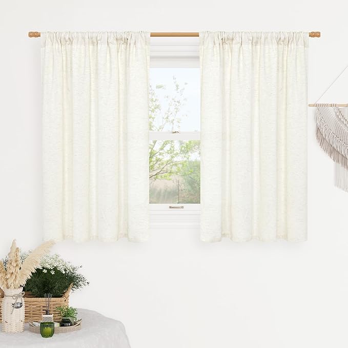 Light Filtering Cream Linen Curtains 48 Inch Length by LAMIT