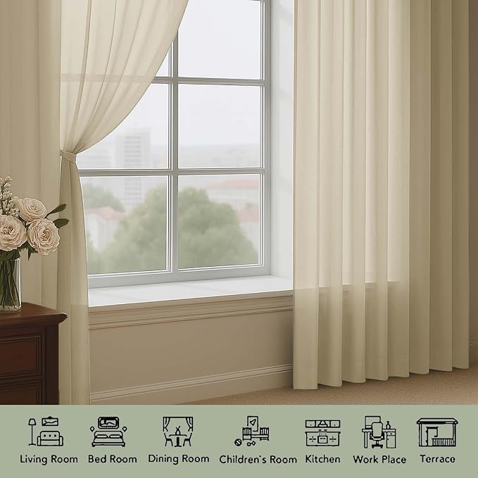 Sheer Taupe Curtains 108 Inches Long - Image 3