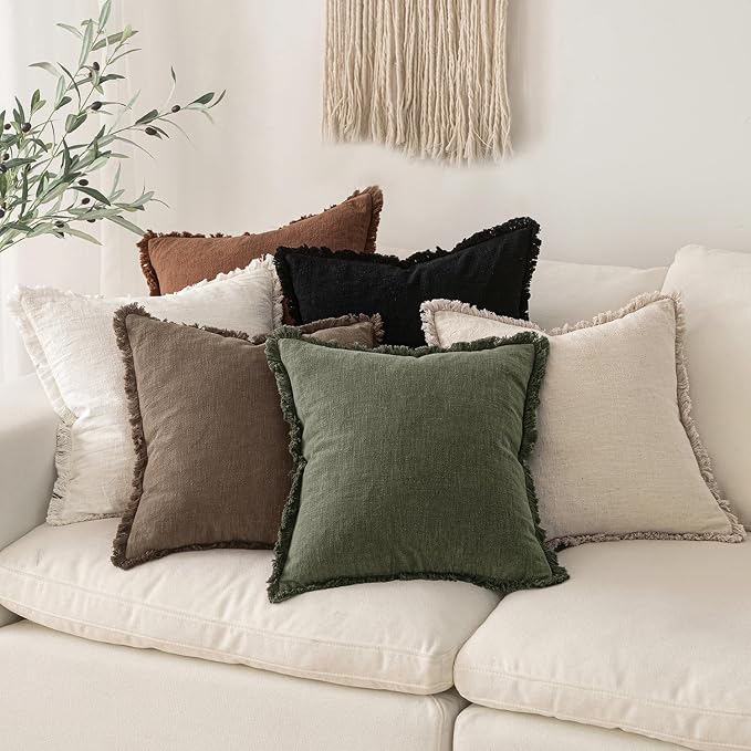 MIULEE Linen Fringe Decorative Fall Throw Pillow Covers Late Autumn 20x20 | Set - Image 11
