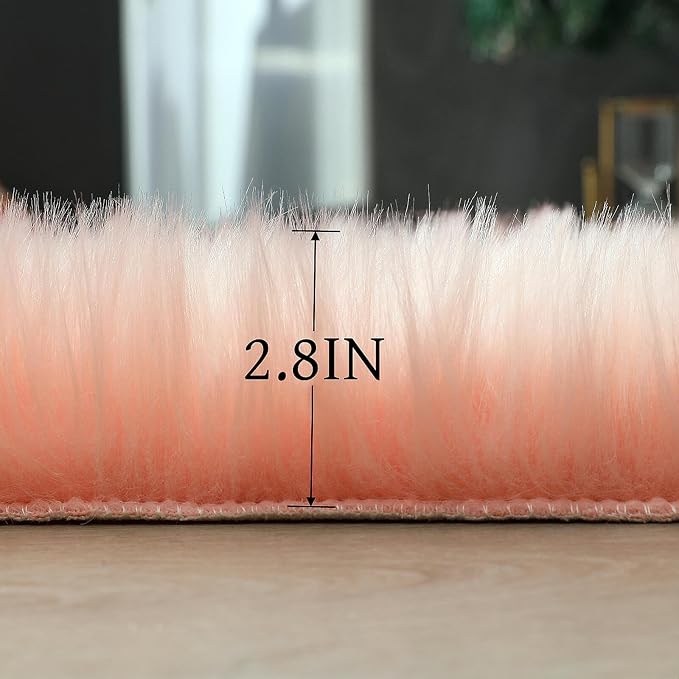 linmopm Faux Fur Rug Sheepskin Shag Fluffy Fuzzy 5x7 ft Pink Rugs - Image 5