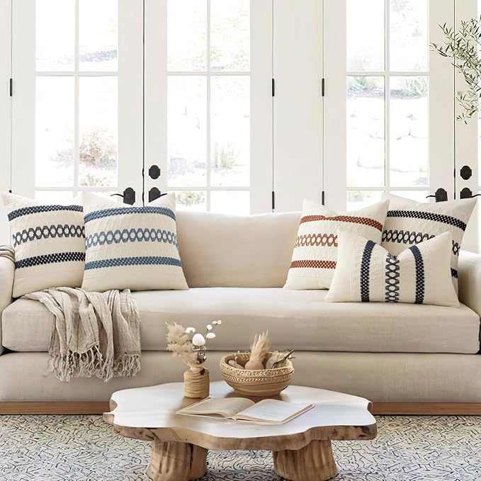 MIULEE Set of 2 Navy Blue Boho Decorative Lumbar Pillow Covers 12x20 Inch | - Image 3
