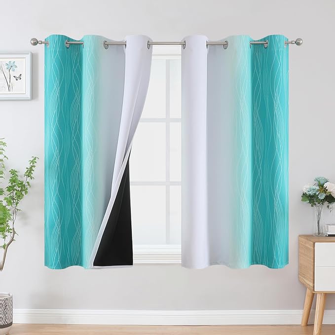 Estelar Textiler Teal and Greyish White Blackout Curtains 54 Inch Length by ESTELARTEXTILER