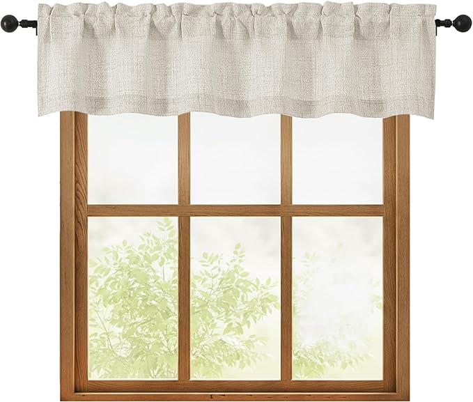 OWENIE Natural Valances for Windows 1 Pcs, Light Filtering Textured Farmhouse by OWENIE