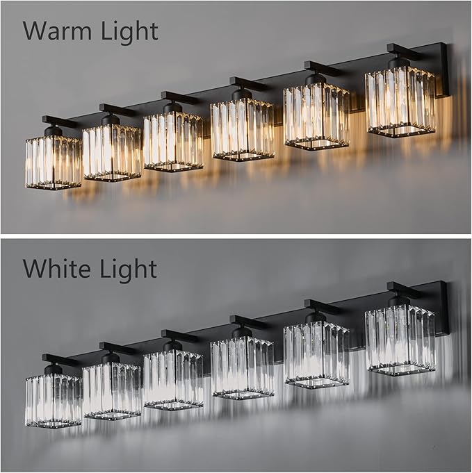 Modern Black Crystal Bathroom Vanity Light - 6-Lights Wall Light Fixtures