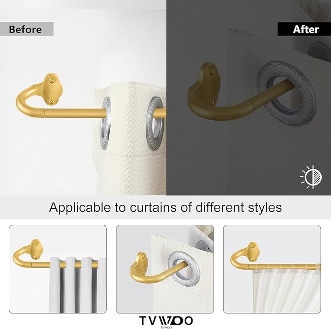 TVWOO Gold Wrap Around Curtain Rods:5/8" Small Blackout Adjustable Window - Image 3