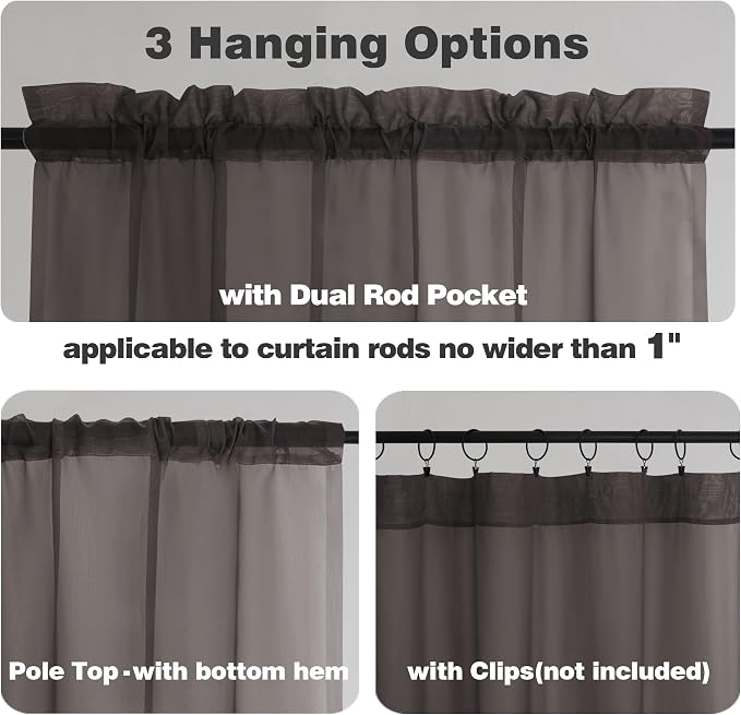 Chyhomenyc Black Sheer Curtains 45 Inches Length 2 Panels, Light Filtering Soft - Image 3