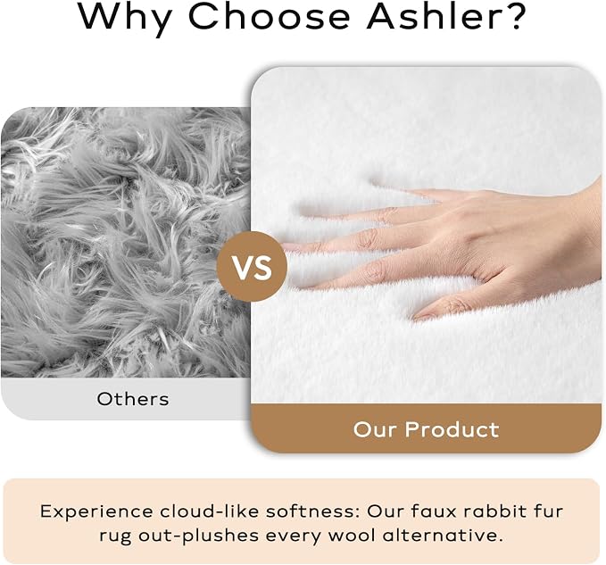 Ashler Faux Fur Rug, Ultra Soft Faux Rabbit Fur, 5 x 7 Feet Rectangle, Machine - Image 2