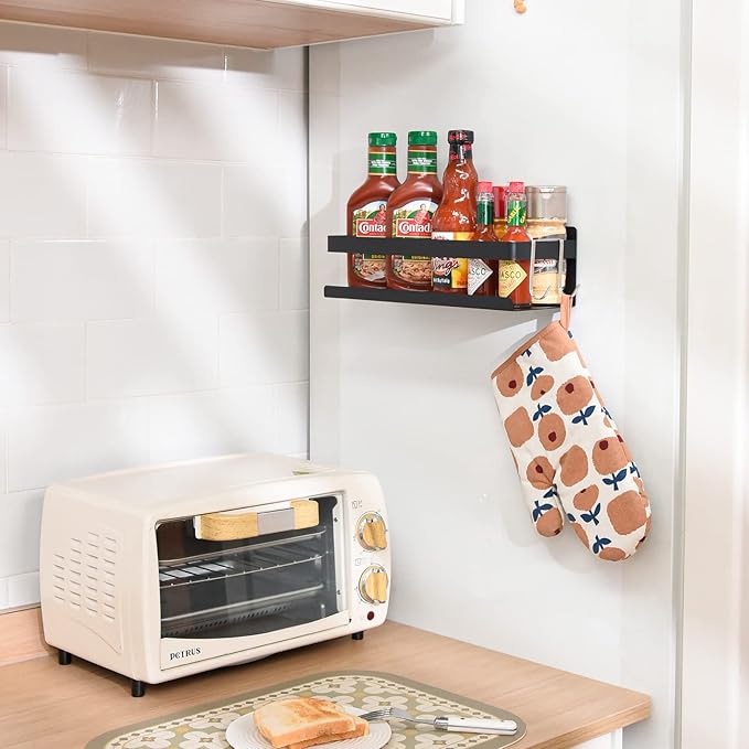 Spice Rack for Rrefrigerator Kitchen Home Organization and Storage Adhesive Rack (2 Pack,Black)