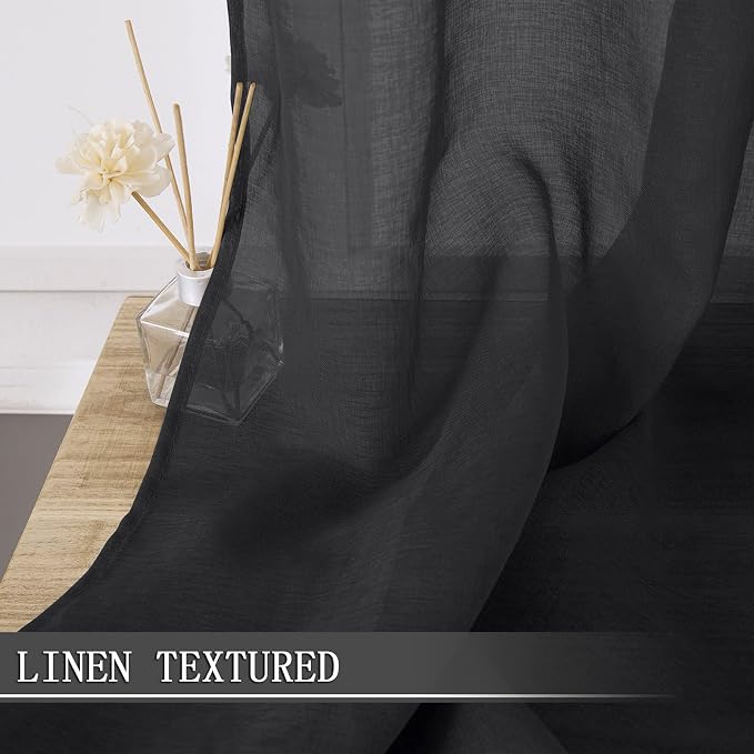 Tollpiz Sheer Tier Curtain Linen Textured Half Kitchen Curtains Sheer Light - Image 2