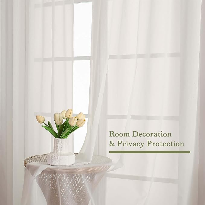 Ivory Sheer Curtains 120 Inches Long 2 Panels, Extra Wide Farmhouse Elegant - Image 6