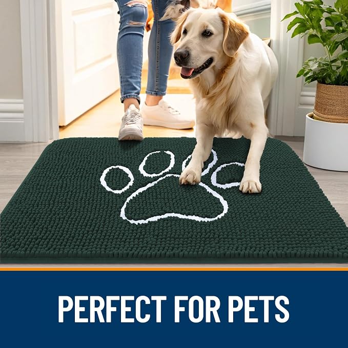 OLANLY Dog Door Mat for Muddy Paws 70x24, Paw Print Design Chenille Mud Mat | - Image 6