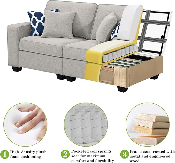 L Lengend Vansen Modular Sectional Sofa U Shaped Couch with Ottoman Modern Reversible Corner Sectional Couch for Living Room (Light Grey, U Shaped Sofa-5)