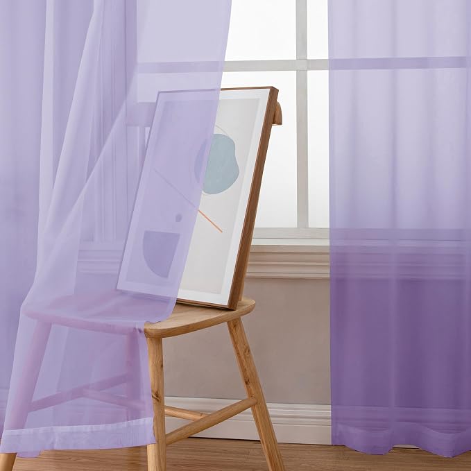 Simplebrand Lavender Sheer Curtains 84 Inches Long, Light Filtering Rod Pocket - Image 4