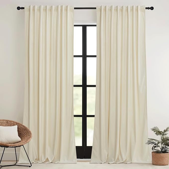 RYB HOME Beige Velvet Curtains 84 inches - Image 7