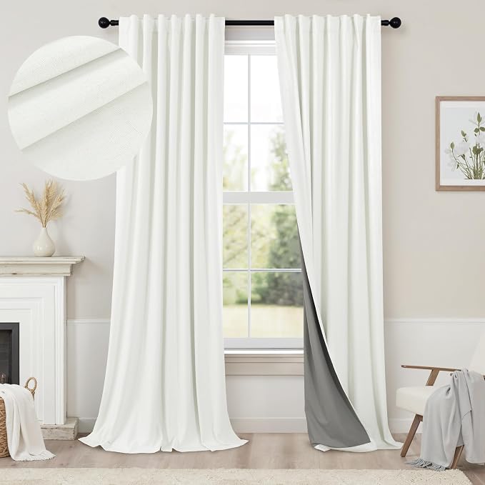 Ivory 100% Blackout Curtains 96 Inches Long 2 Panels Farmhouse Style Bedroom by Pitalk