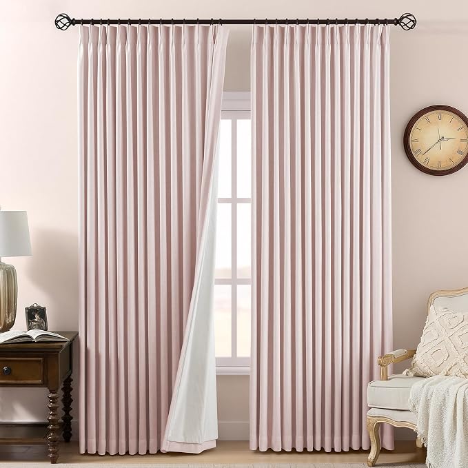 AUSSPVOCT Pinch Pleated 90 Inch Linen Curtains 100% Blackout by AUSSPVOCT