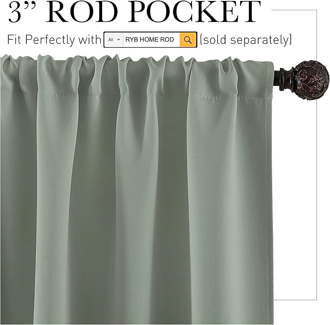 RYB HOME Blackout Bathroom Window Curtains, Short Thermal Insulated Heat - Image 2