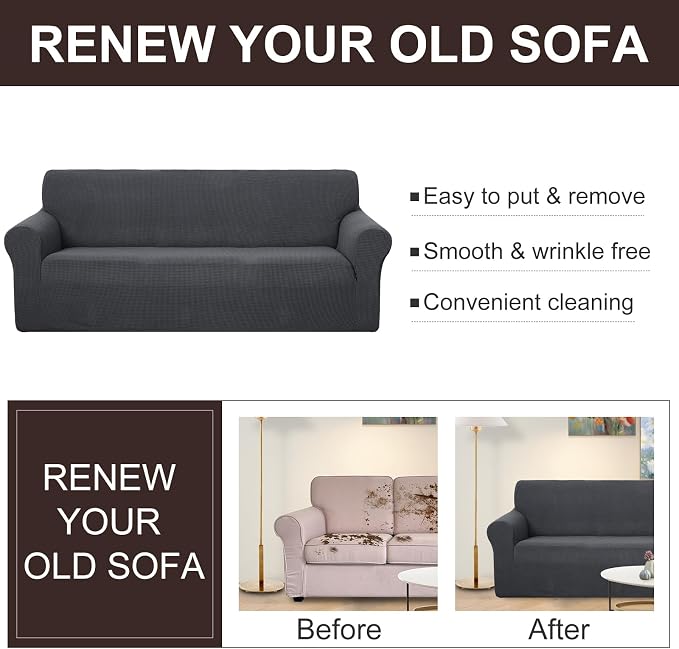 U-NICE HOME Loveseat Cover Stretch Couch Cover Sofa Slipcover, Dark Grey | 2 - Image 5