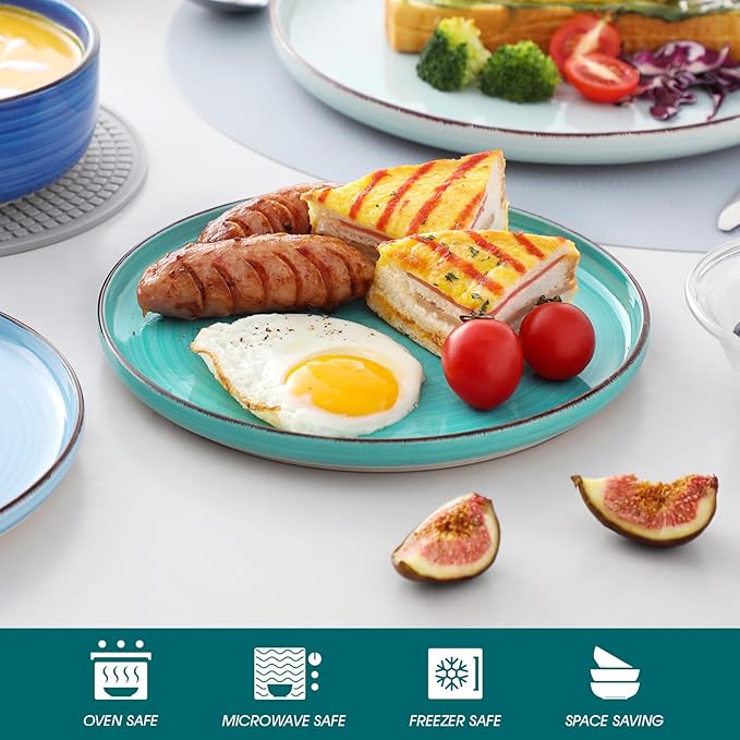 vancasso Bonita Dinnerware Sets 24 Pieces, Blue Stoneware Dishes Set for 6, Dinner Platers with Bowls Set, Dishwasher and Microwave Safe