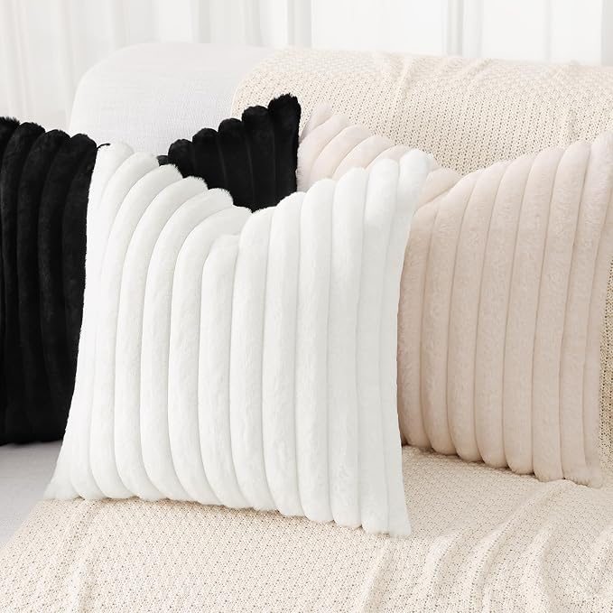 decorUhome Summer Cozy Faux Fur Throw Pillow Covers 18x18 Set of 2 Decorative - Image 4