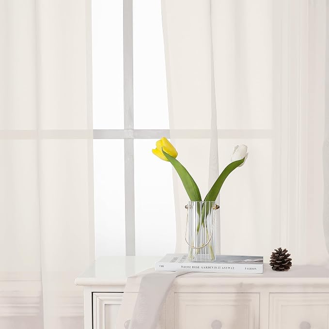 Ivory Sheer Curtains 78 Inches Long 2 Panels, Elegant Light Filtering Voile - Image 7