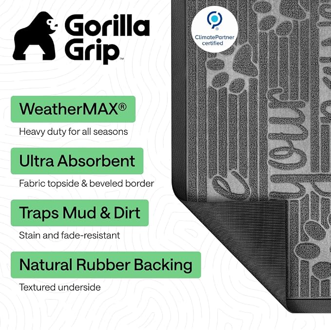 GORILLA GRIP 100% Waterproof All-Season WeatherMAX Doormat 35x23, US Designed - Image 2